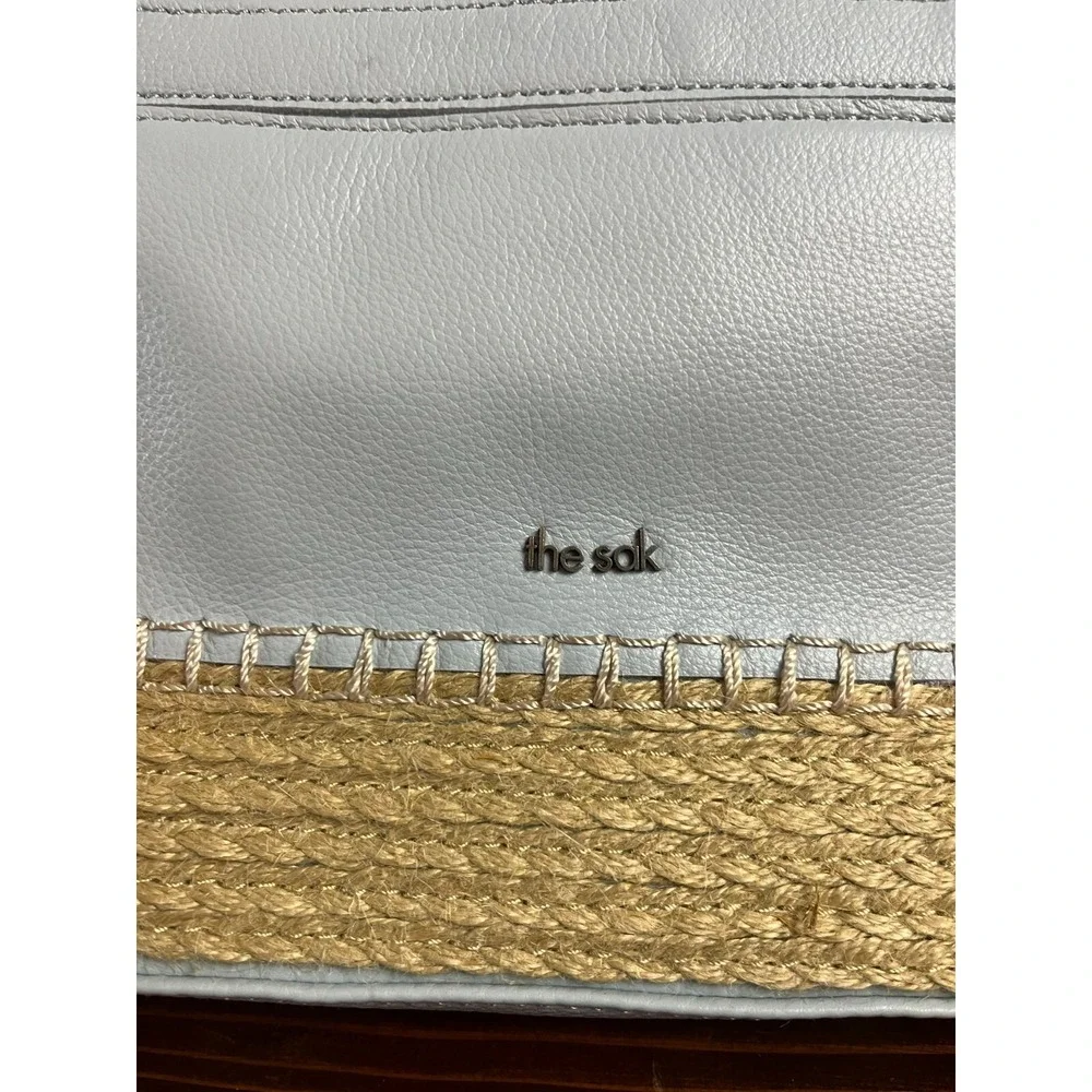 The Sak Bag, Hand Crochet Linden Chambray Light Blue Crossbody Clutch Scalloped
